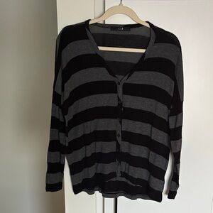 Forever 21 Black and Gray Striped Women's Button Up Sweater